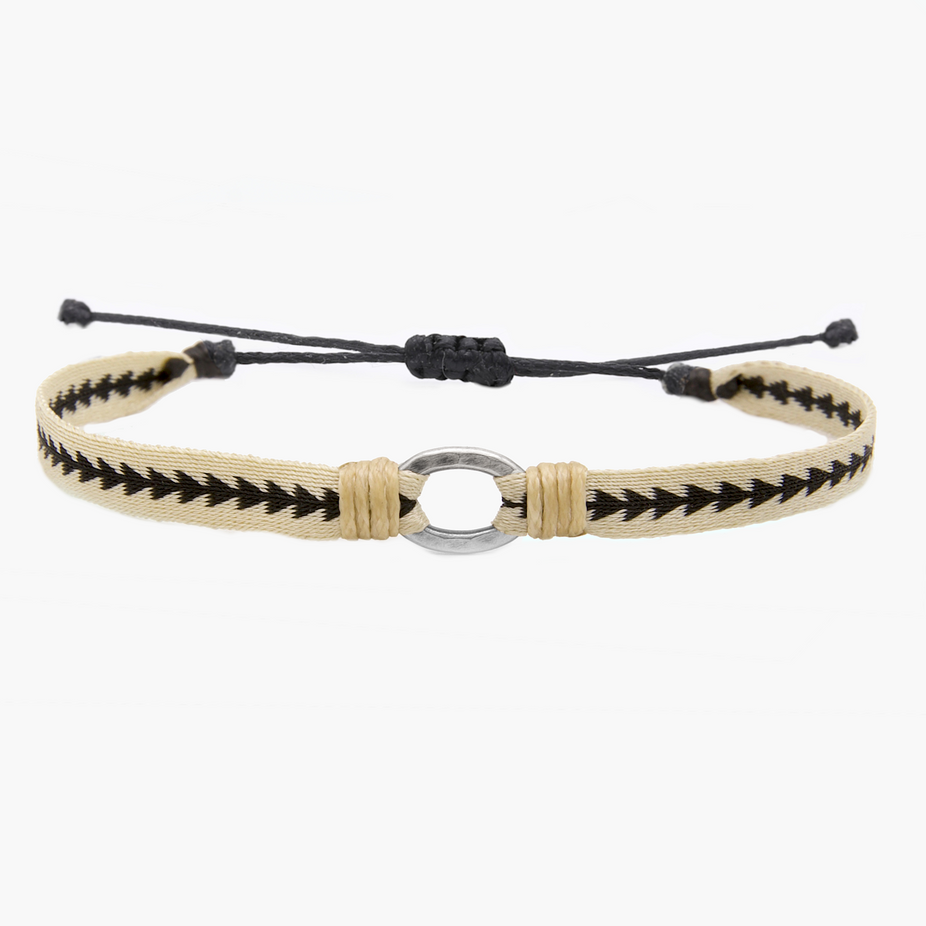 Handmade Purnama Bracelet With Silver Hoop (Black/Cream)