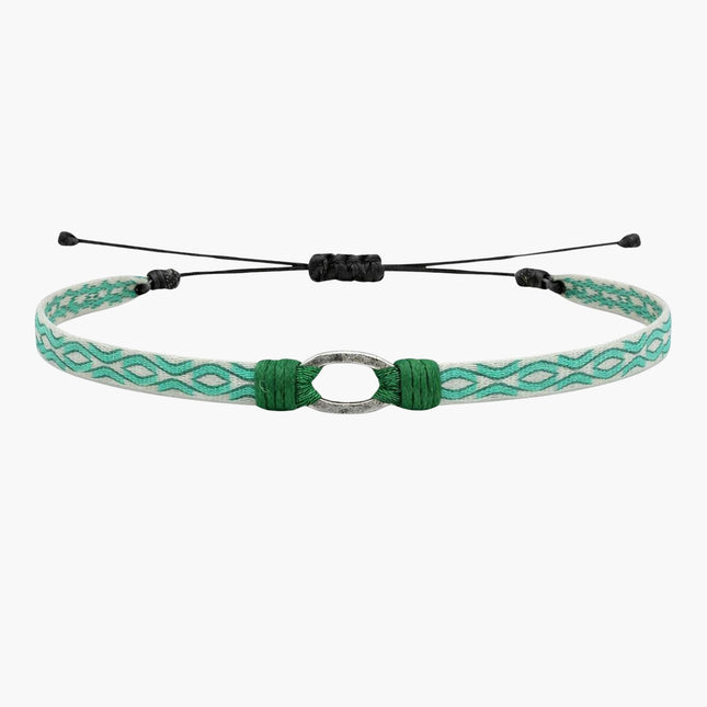 Handmade Purnama Bracelet With Silver Hoop (Green/White)