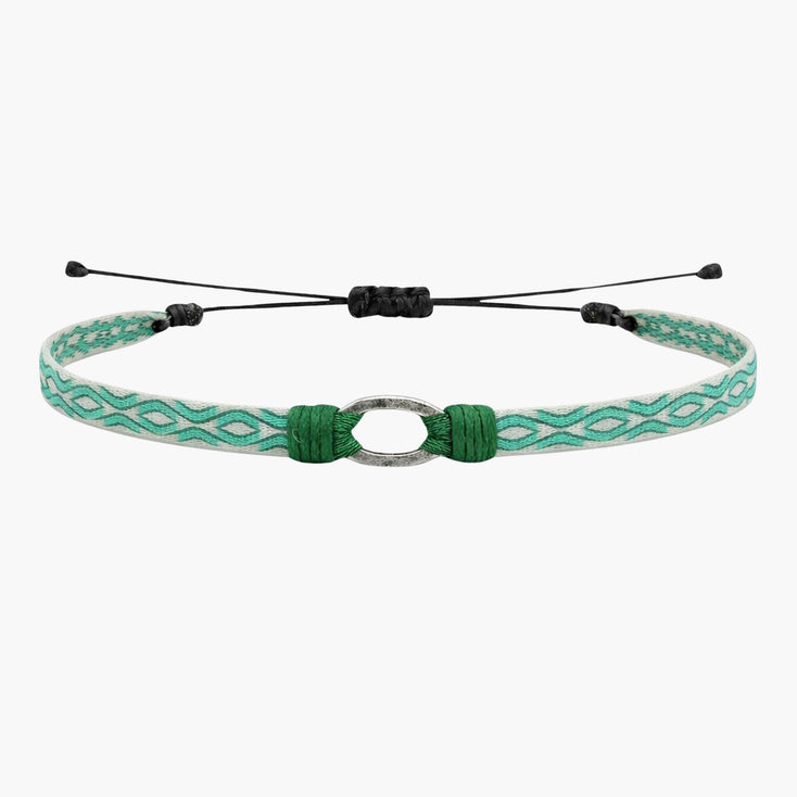 Handmade Purnama Bracelet With Silver Hoop (Green/White)