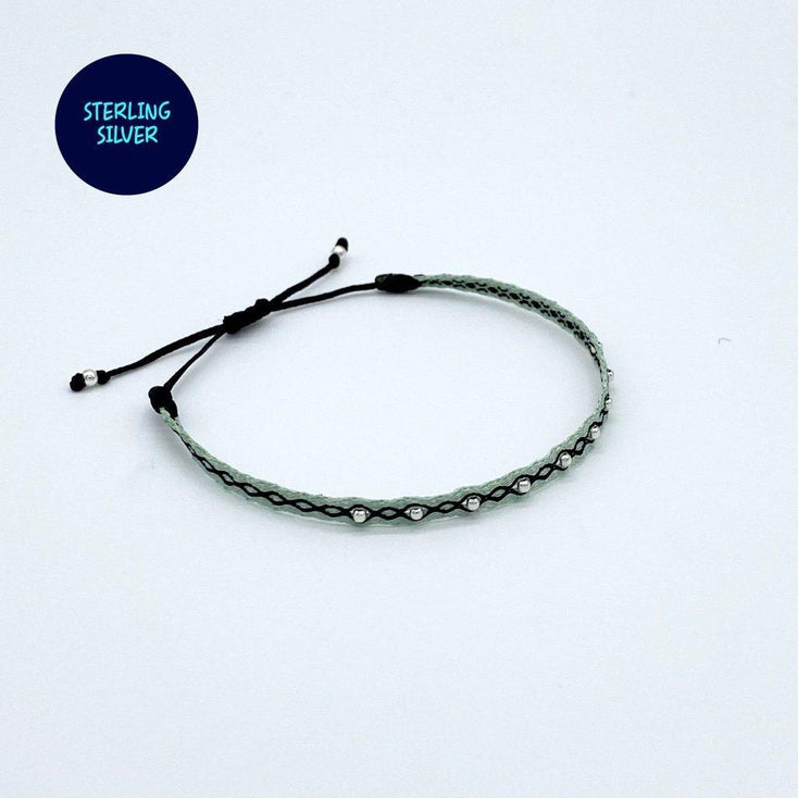 Handmade Silver Purnama Bracelet 26 (Green/Black) - Kompsós