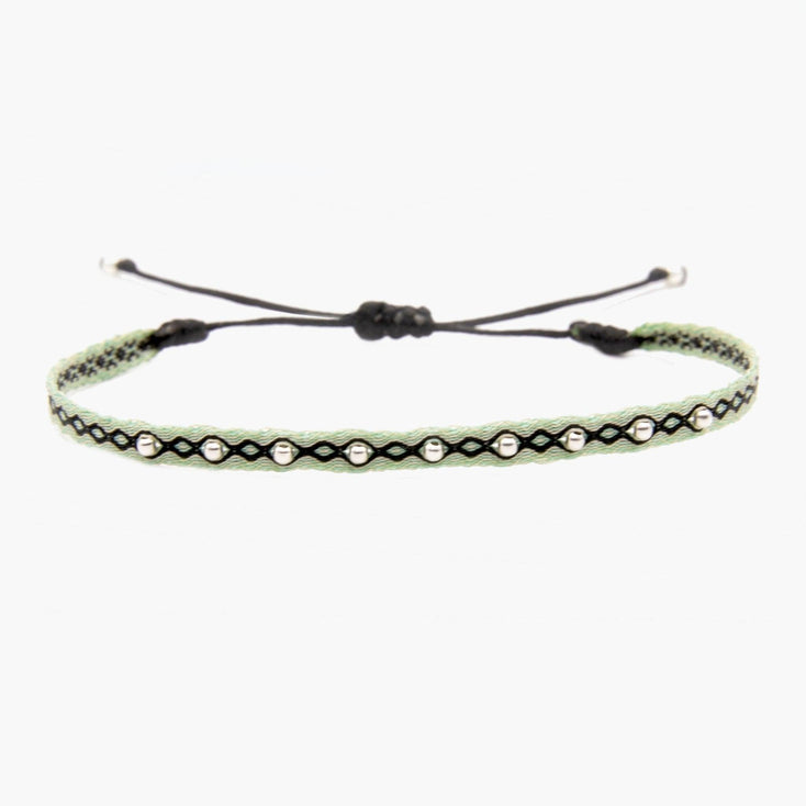 Handmade Silver Purnama Bracelet 26 (Green/Black) - Kompsós