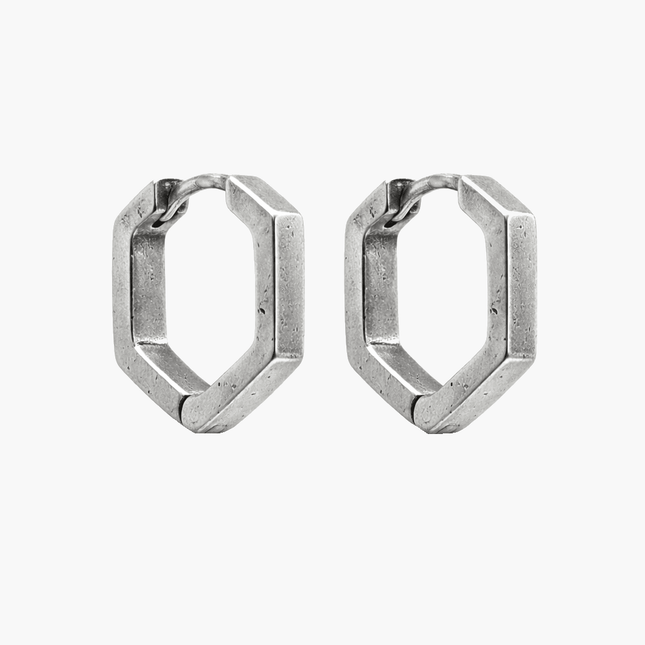 Hexagon Sterling Silver Earrings-Earring-Kompsós