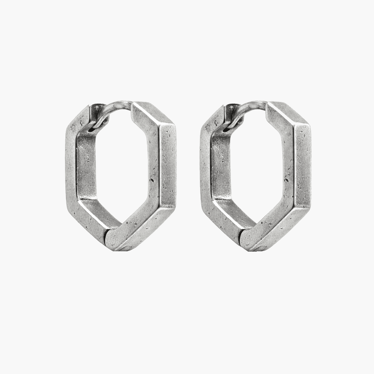 Hexagon Sterling Silver Earrings-Earring-Kompsós