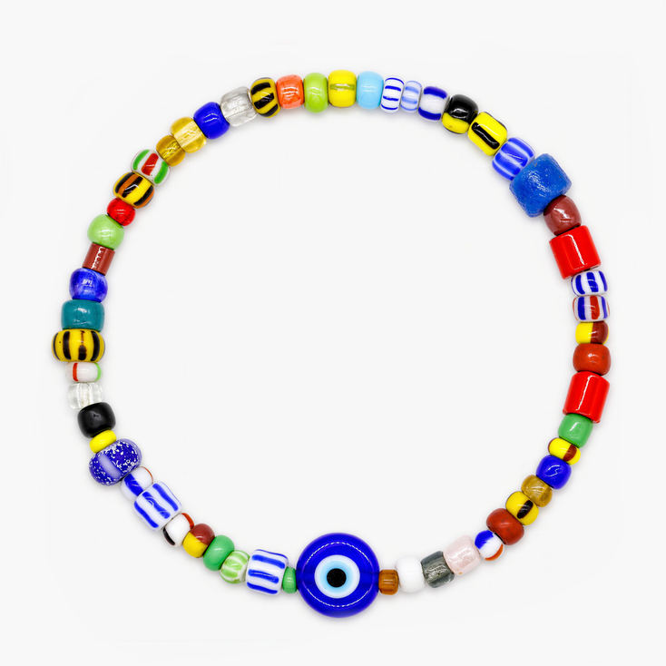Holidays Bracelet With Assorted Glass Beads And Evil Eye-Bracelet-Kompsós