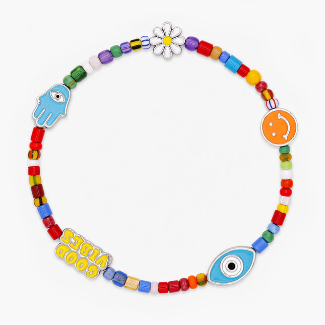 Holidays Glass Beads Bracelet With Enamelled Charms-Bracelet-Kompsós