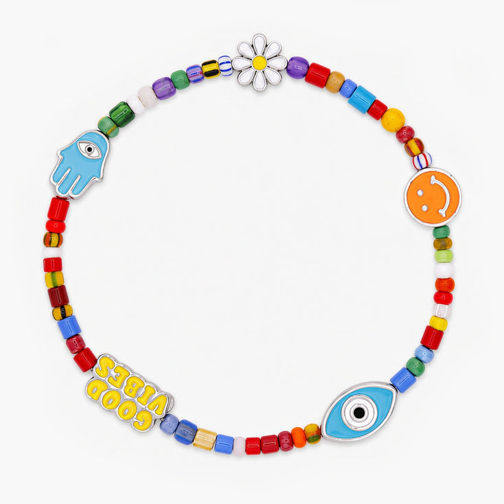 Holidays Glass Beads Bracelet With Enamelled Charms-Bracelet-Kompsós