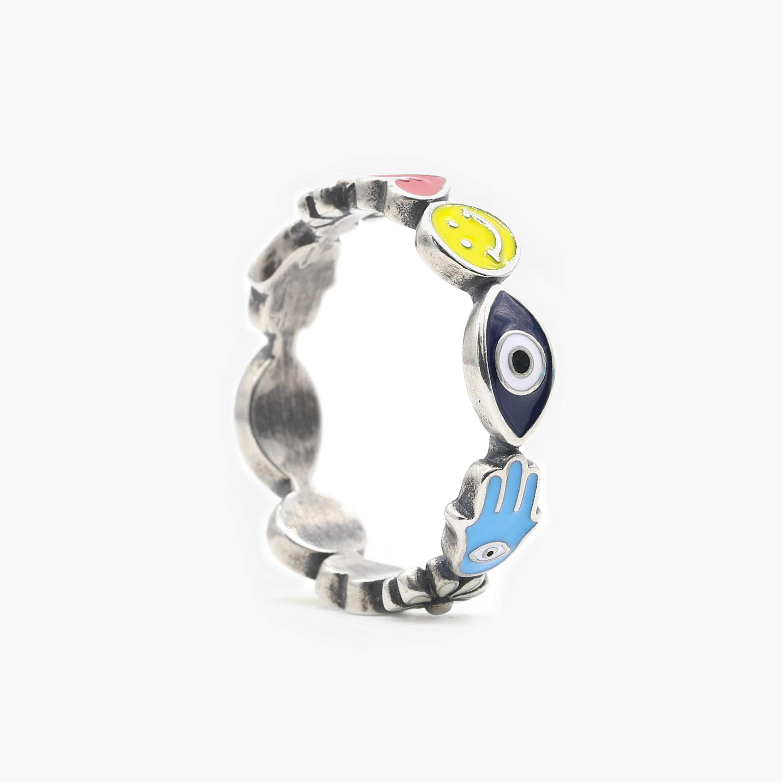 Holidays Signature Sterling Silver Ring With Enamelled Charms-Ring-Kompsós