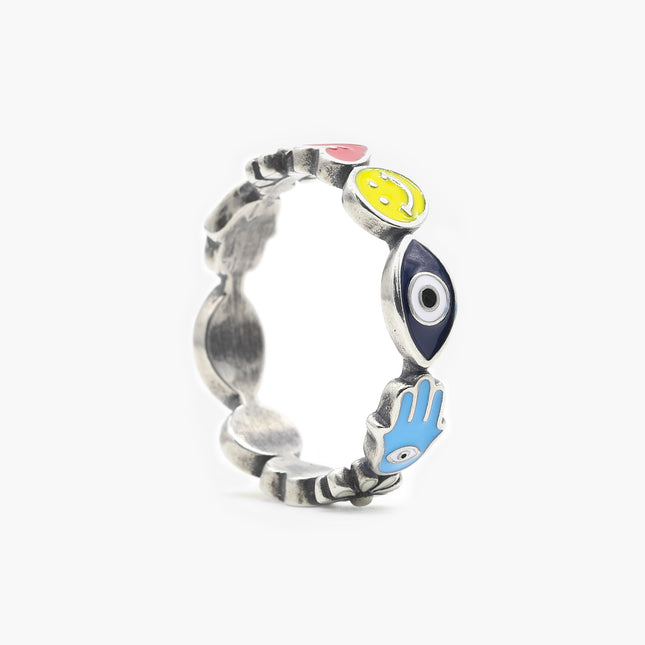 Holidays Signature Sterling Silver Ring With Enamelled Charms-Ring-Kompsós