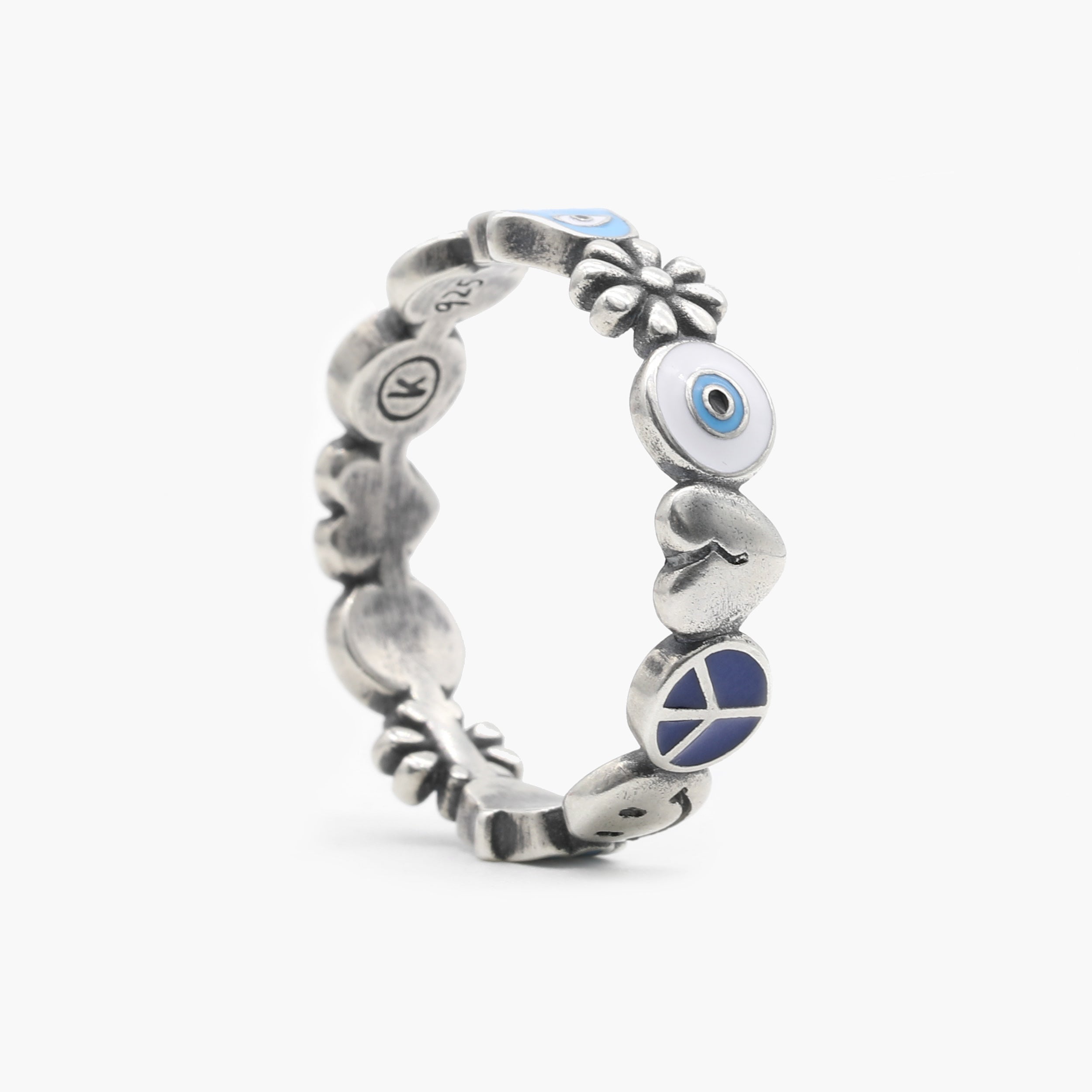 Holidays Signature Sterling Silver Ring With Enamelled Charms-Ring-Kompsós