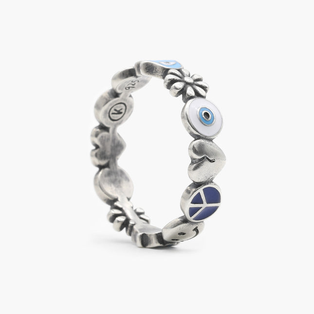 Holidays Signature Sterling Silver Ring With Enamelled Charms-Ring-Kompsós