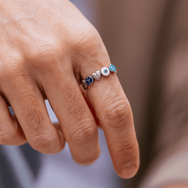 Holidays Signature Sterling Silver Ring With Enamelled Charms-Ring-Kompsós