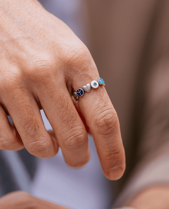 Holidays Signature Sterling Silver Ring With Enamelled Charms-Ring-Kompsós