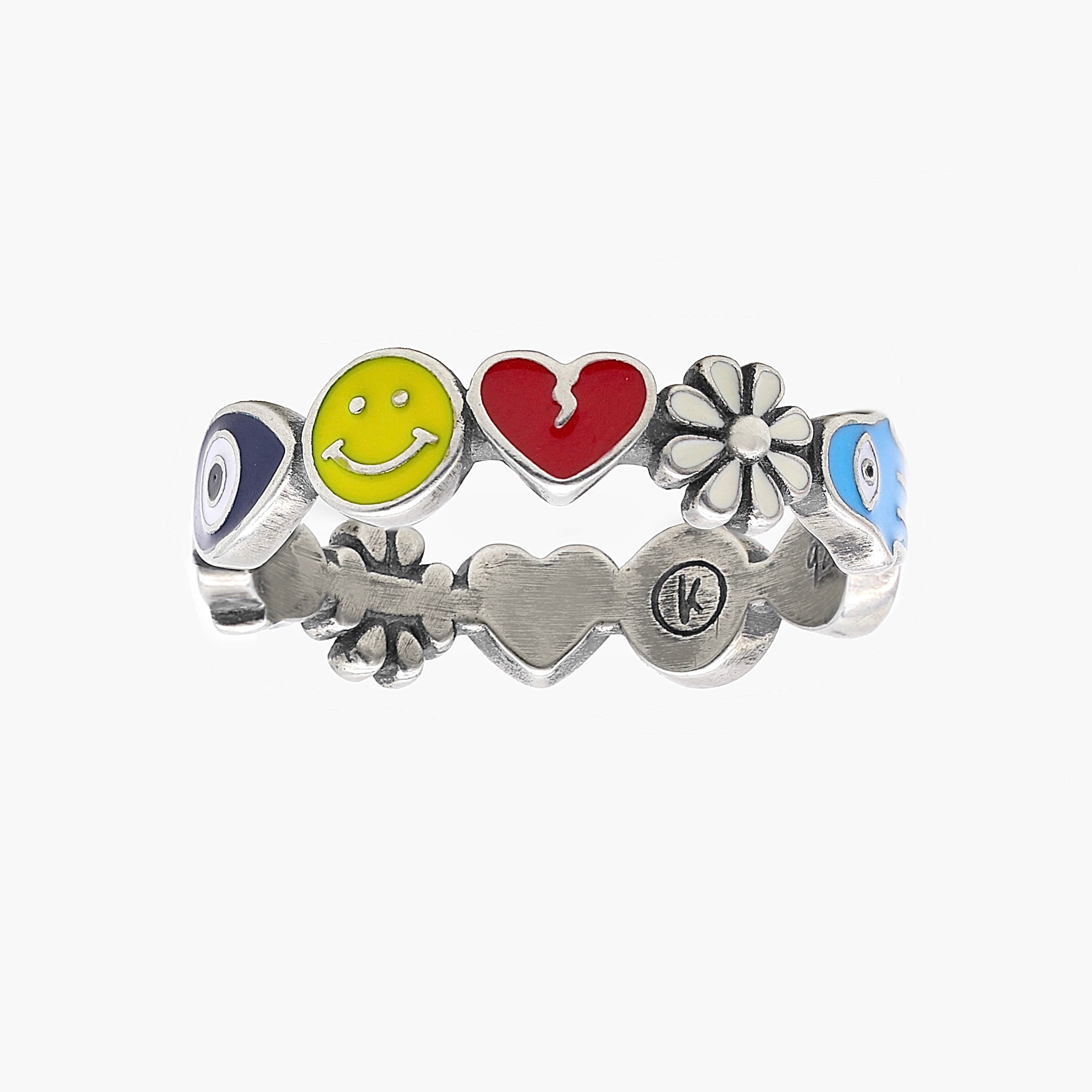 Holidays Signature Sterling Silver Ring With Enamelled Charms-Ring-Kompsós