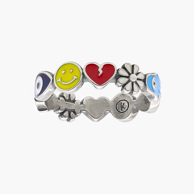 Holidays Signature Sterling Silver Ring With Enamelled Charms-Ring-Kompsós