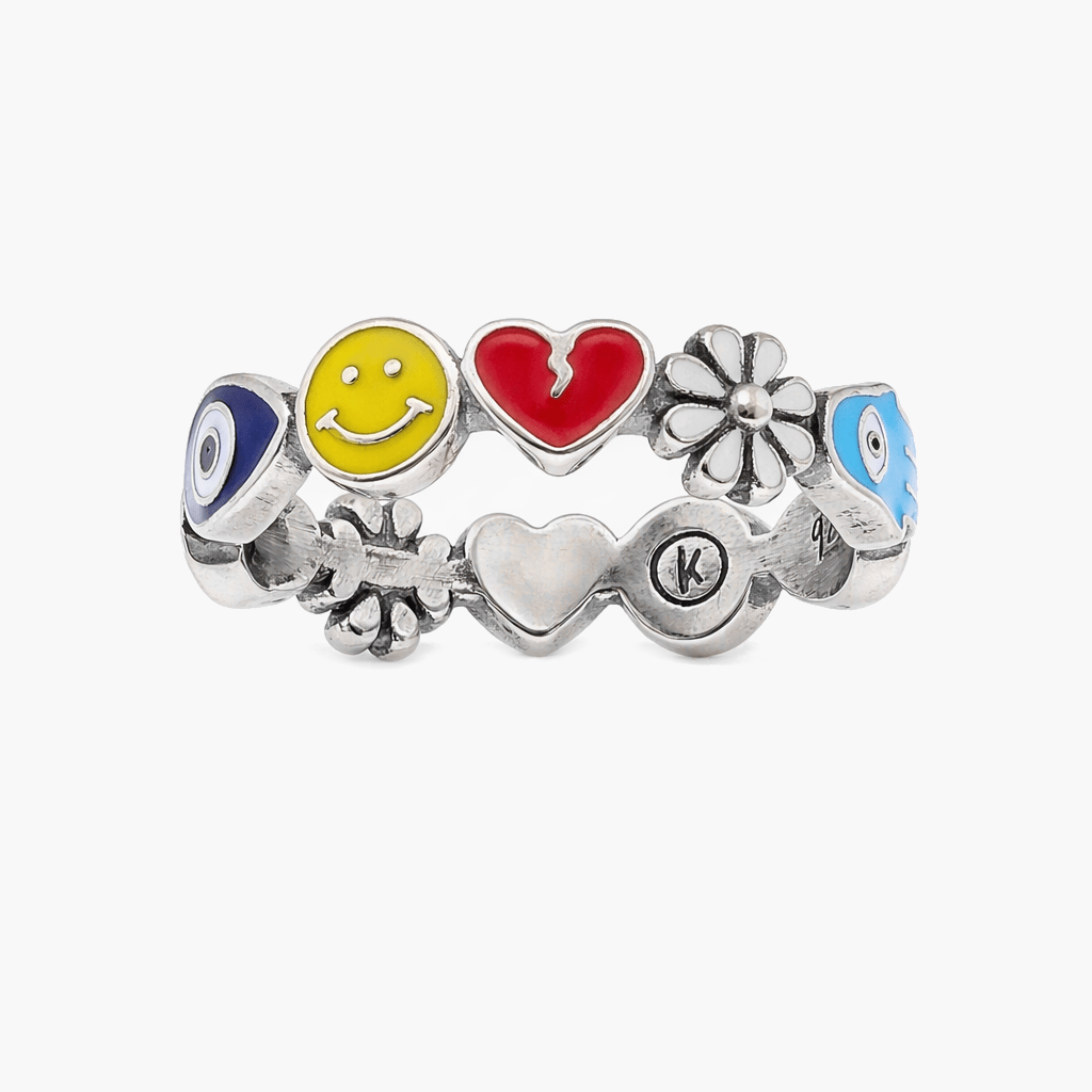 Holidays Signature Sterling Silver Ring With Enamelled Charms-Ring-Kompsós