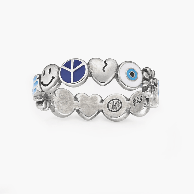 Holidays Signature Sterling Silver Ring With Enamelled Charms-Ring-Kompsós