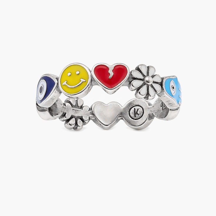 Holidays Signature Sterling Silver Ring With Enamelled Charms-Ring-Kompsós
