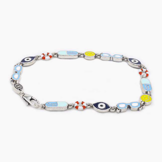 Holidays Sterling Silver Bracelet With Multi Enamelled Charms-Bracelet-Kompsós