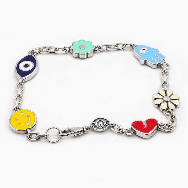 Holidays Sterling Silver Heavy Signature Bracelet With Enamelled Charms-Bracelet-Kompsós