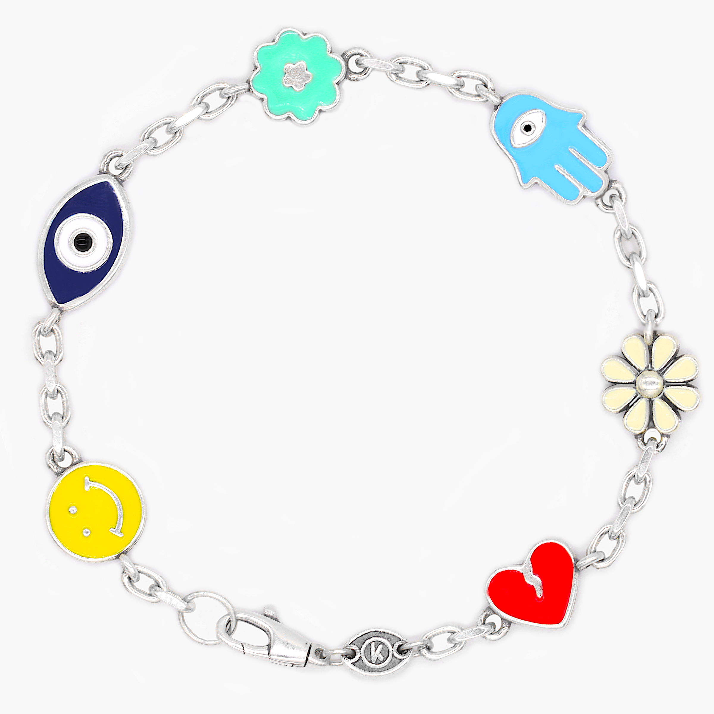 Holidays Sterling Silver Heavy Signature Bracelet With Enamelled Charms-Bracelet-Kompsós