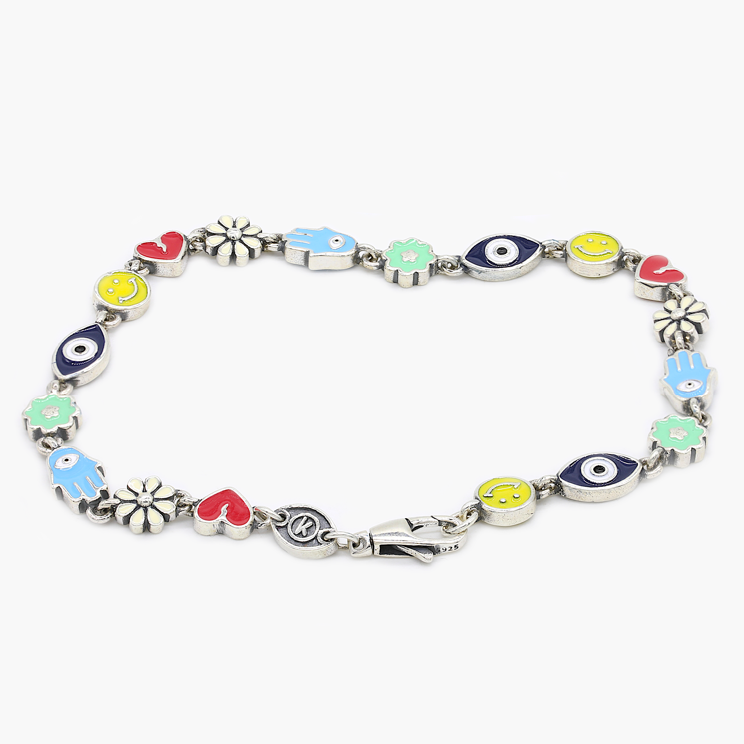 Holidays Sterling Silver Signature Bracelet With Multi Enamelled Charms-Bracelet-Kompsós