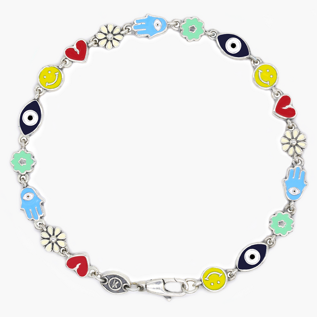 Holidays Sterling Silver Signature Bracelet With Multi Enamelled Charms-Bracelet-Kompsós