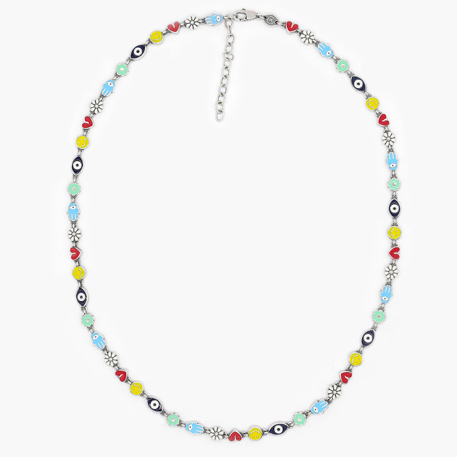 Holidays Sterling Silver Signature Necklace With Multi Enamelled Charms-Bracelet-Kompsós