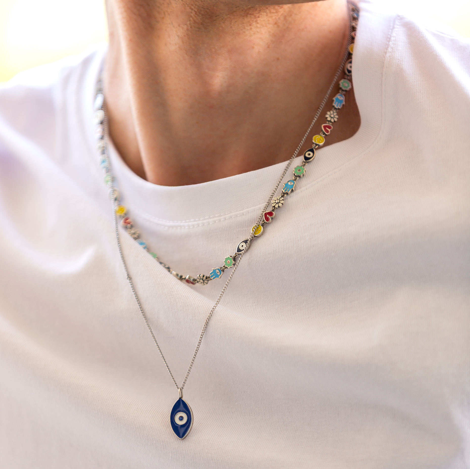 Holidays Sterling Silver Signature Necklace With Multi Enamelled Charms-Bracelet-Kompsós