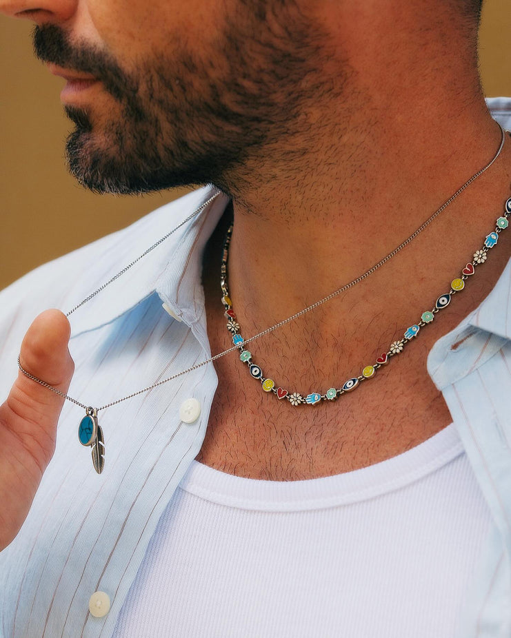 Holidays Sterling Silver Signature Necklace With Multi Enamelled Charms-Bracelet-Kompsós