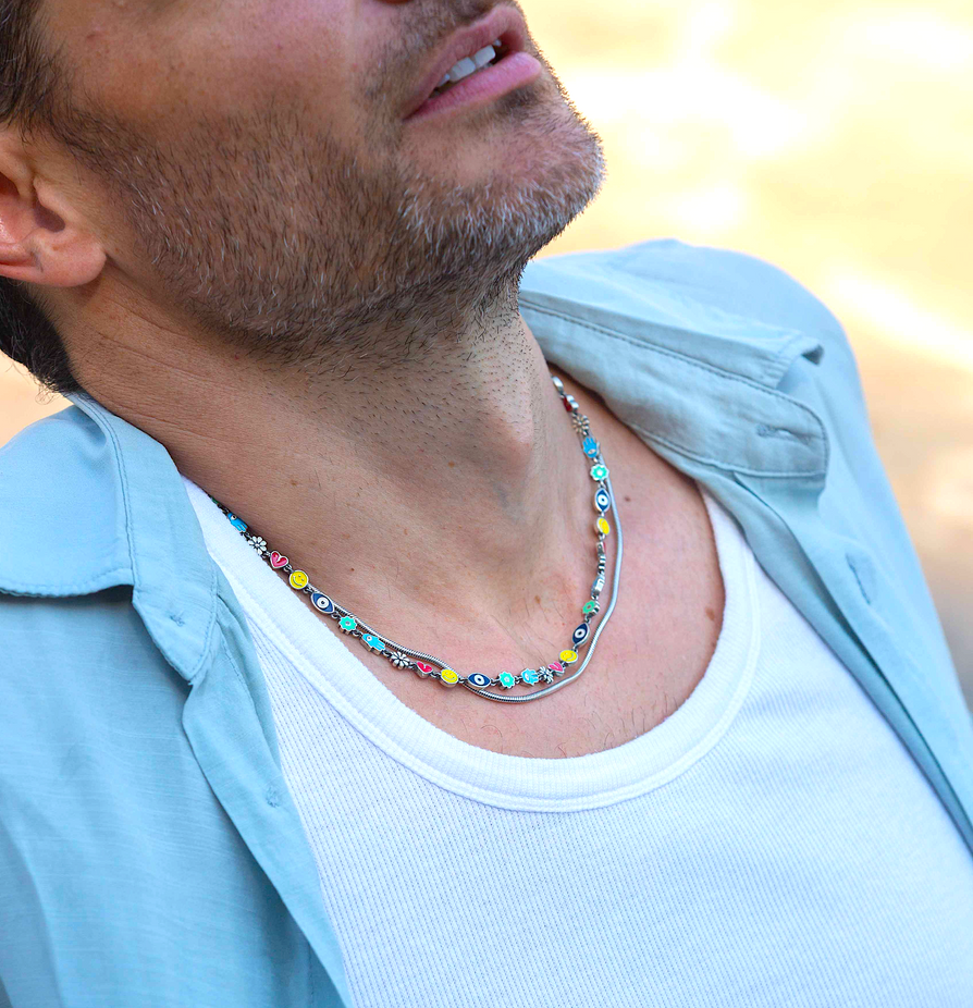 Holidays Sterling Silver Signature Necklace With Multi Enamelled Charms-Bracelet-Kompsós