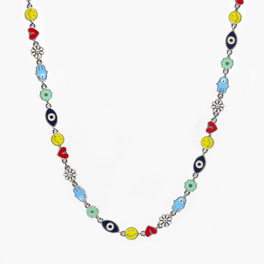 Holidays Sterling Silver Signature Necklace With Multi Enamelled Charms-Bracelet-Kompsós