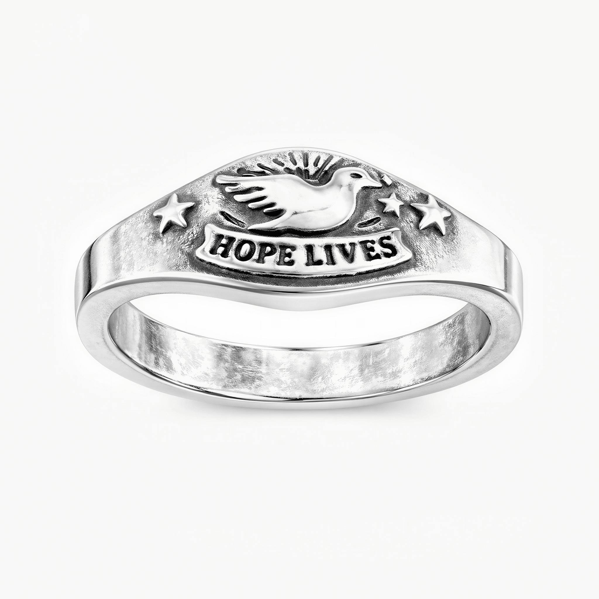 Hope Lives Flying Dove Sterling Silver Ring-Ring-Kompsós