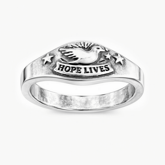 Hope Lives Flying Dove Sterling Silver Ring-Ring-Kompsós