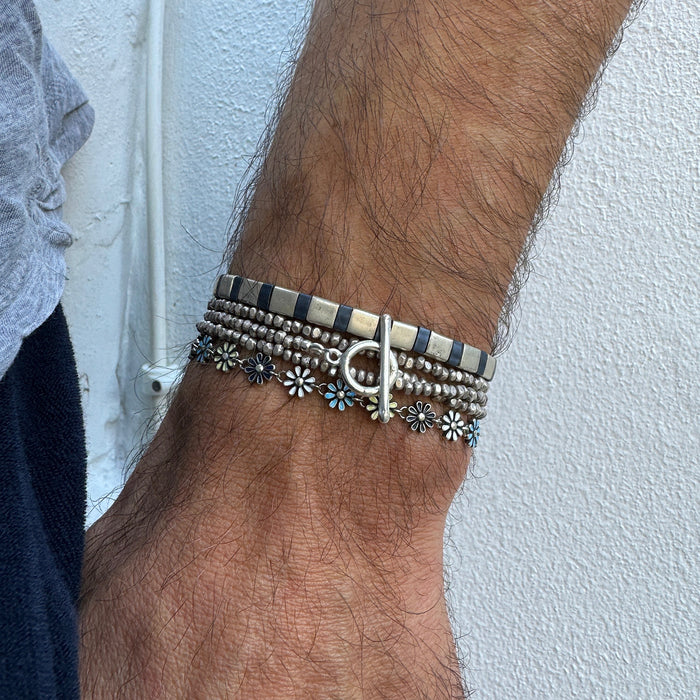 3 Laps Bracelet With Hand-Forged Silver Beads