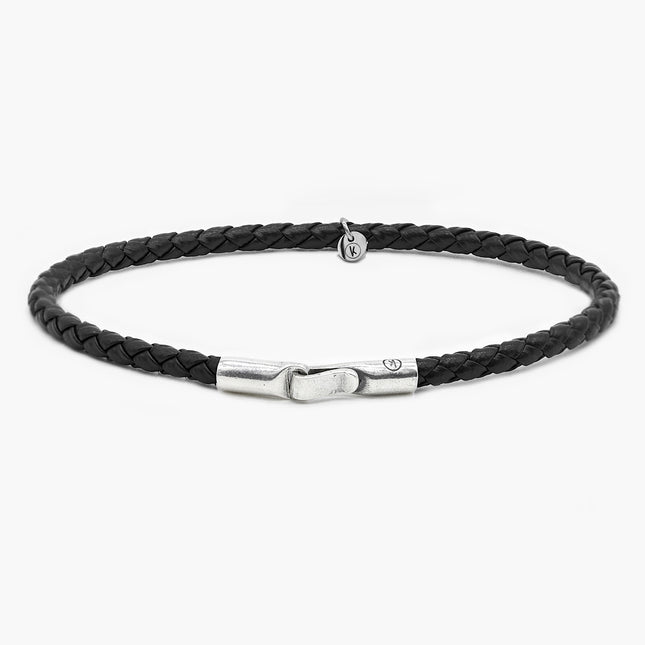 Italian Leather Bracelet With Sterling Silver Clasp (Black)-Bracelet-Kompsós