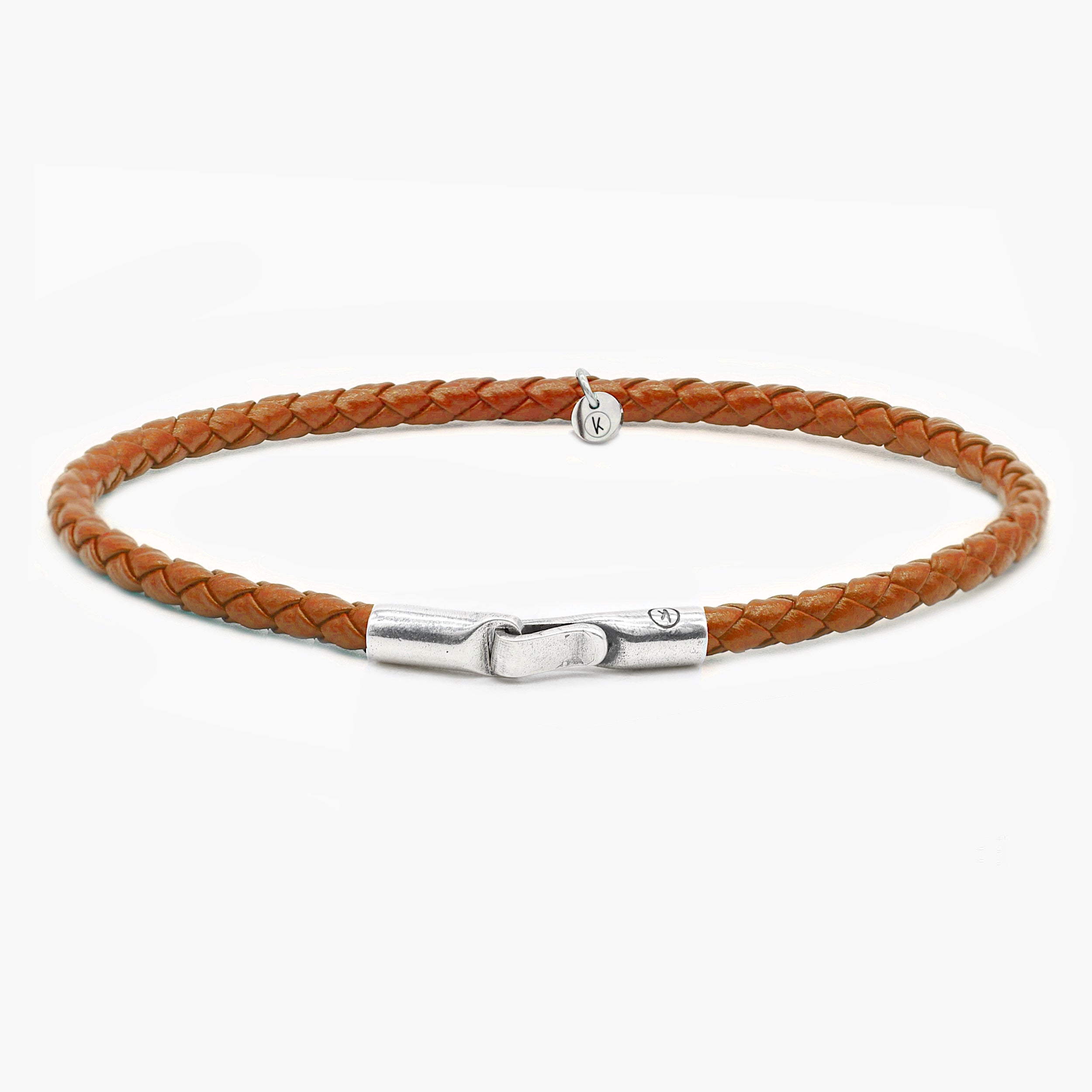 Italian Leather Bracelet With Sterling Silver Clasp (Brown)-Bracelet-Kompsós