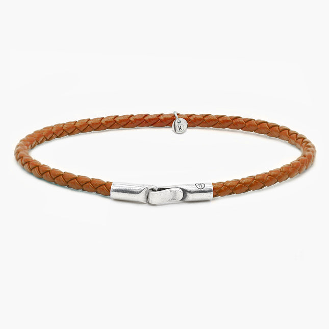 Italian Leather Bracelet With Sterling Silver Clasp (Brown)-Bracelet-Kompsós