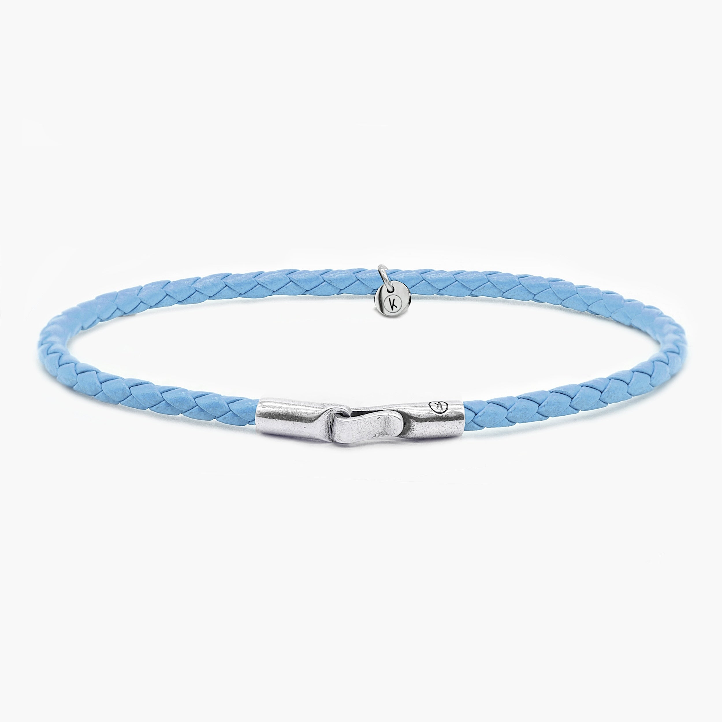 Italian Leather Bracelet With Sterling Silver Clasp (Light Blue)-Bracelet-Kompsós