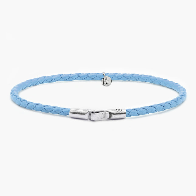 Italian Leather Bracelet With Sterling Silver Clasp (Light Blue)-Bracelet-Kompsós