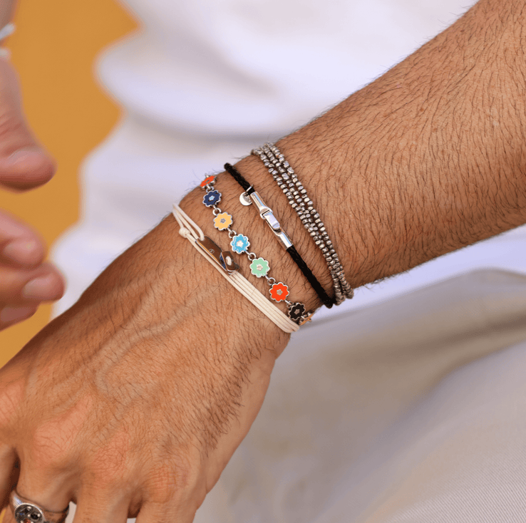 Italian Leather Bracelet With Sterling Silver Clasp (Night Blue)-Bracelet-Kompsós
