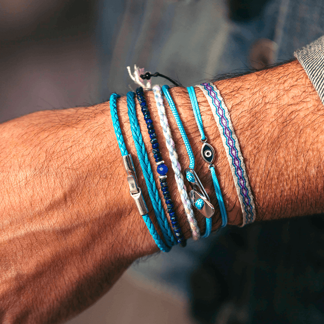 Italian Leather Bracelet With Sterling Silver Clasp (Night Blue)-Bracelet-Kompsós