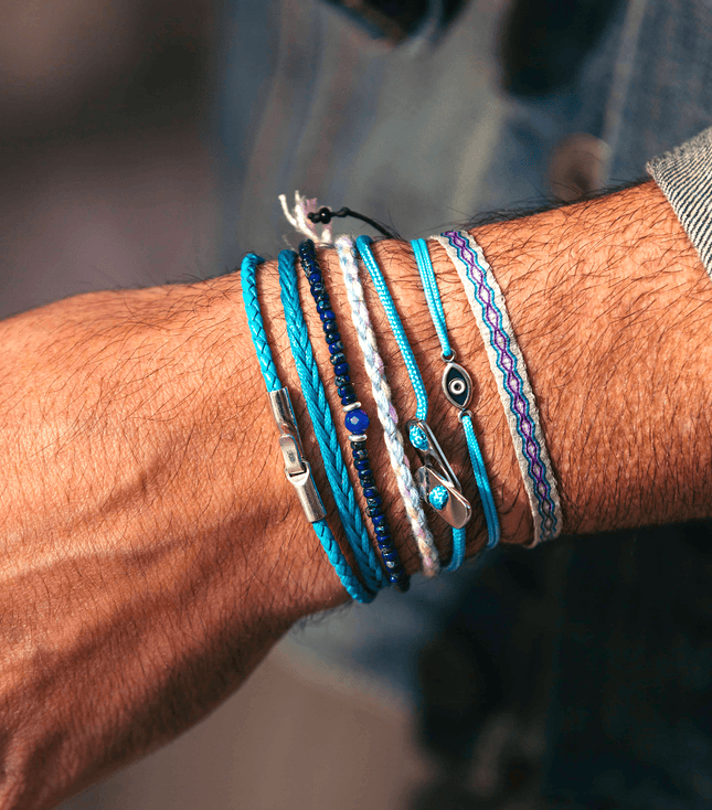 Italian Leather Bracelet With Sterling Silver Clasp (Night Blue)-Bracelet-Kompsós