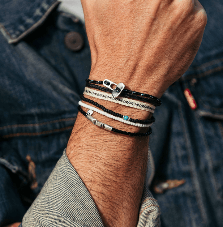 Italian Leather Bracelet With Sterling Silver Clasp (Night Blue)-Bracelet-Kompsós