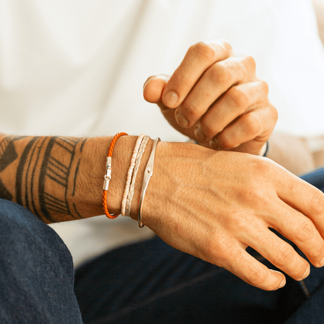 Italian Leather Bracelet With Sterling Silver Clasp (Night Blue)-Bracelet-Kompsós