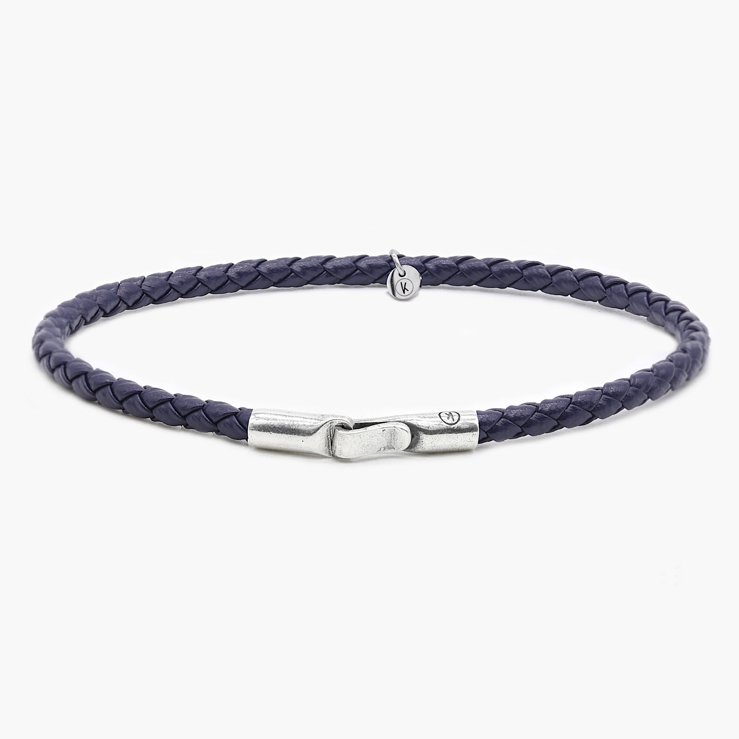 Italian Leather Bracelet With Sterling Silver Clasp (Night Blue)-Bracelet-Kompsós