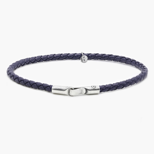 Italian Leather Bracelet With Sterling Silver Clasp (Night Blue)-Bracelet-Kompsós