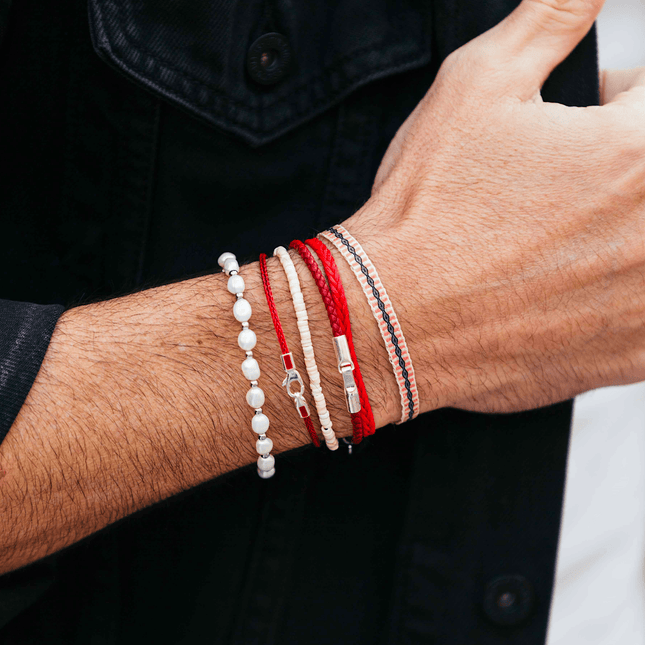 Italian Leather Bracelet With Sterling Silver Clasp (Red)-Bracelet-Kompsós