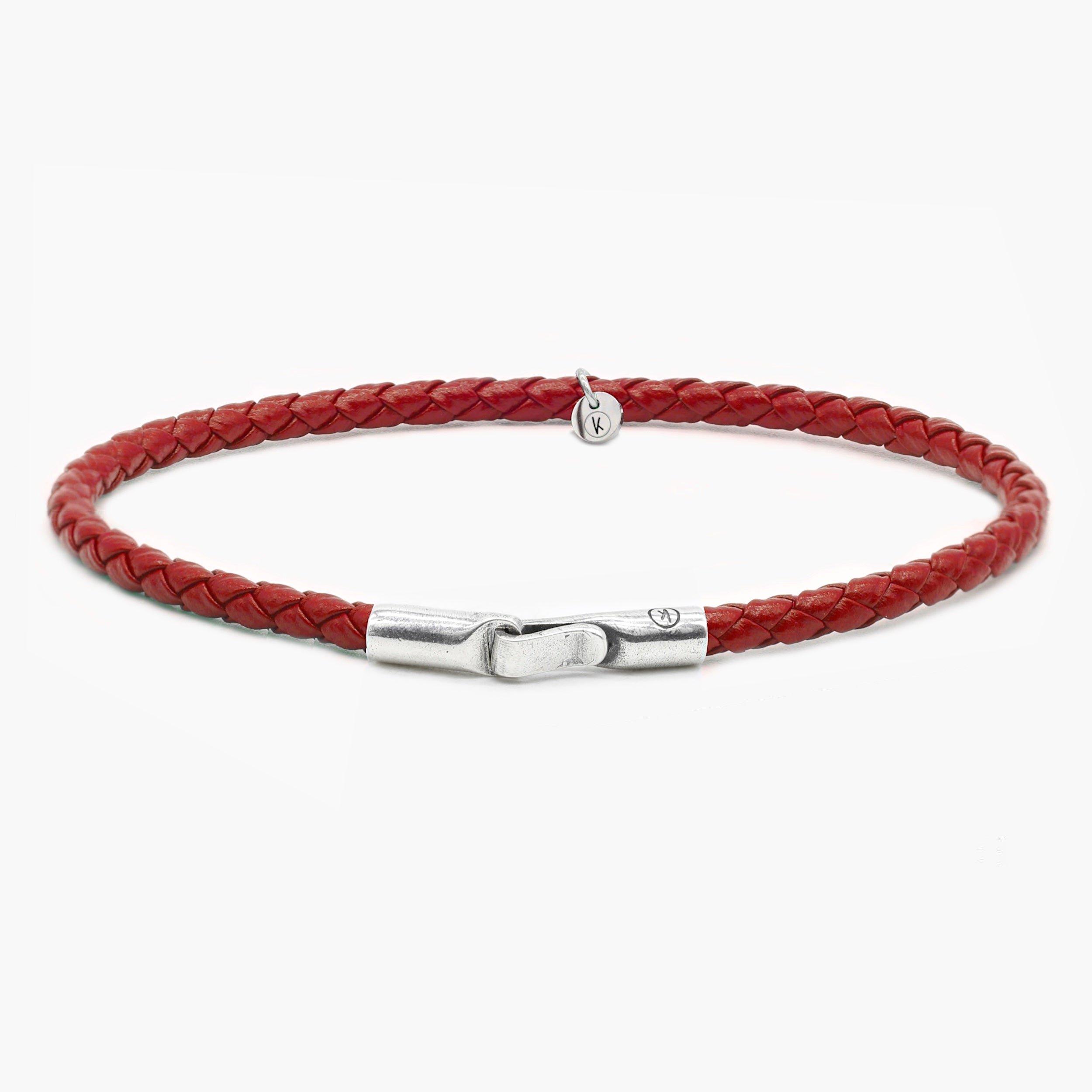 Italian Leather Bracelet With Sterling Silver Clasp (Red)-Bracelet-Kompsós