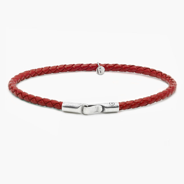 Italian Leather Bracelet With Sterling Silver Clasp (Red)-Bracelet-Kompsós