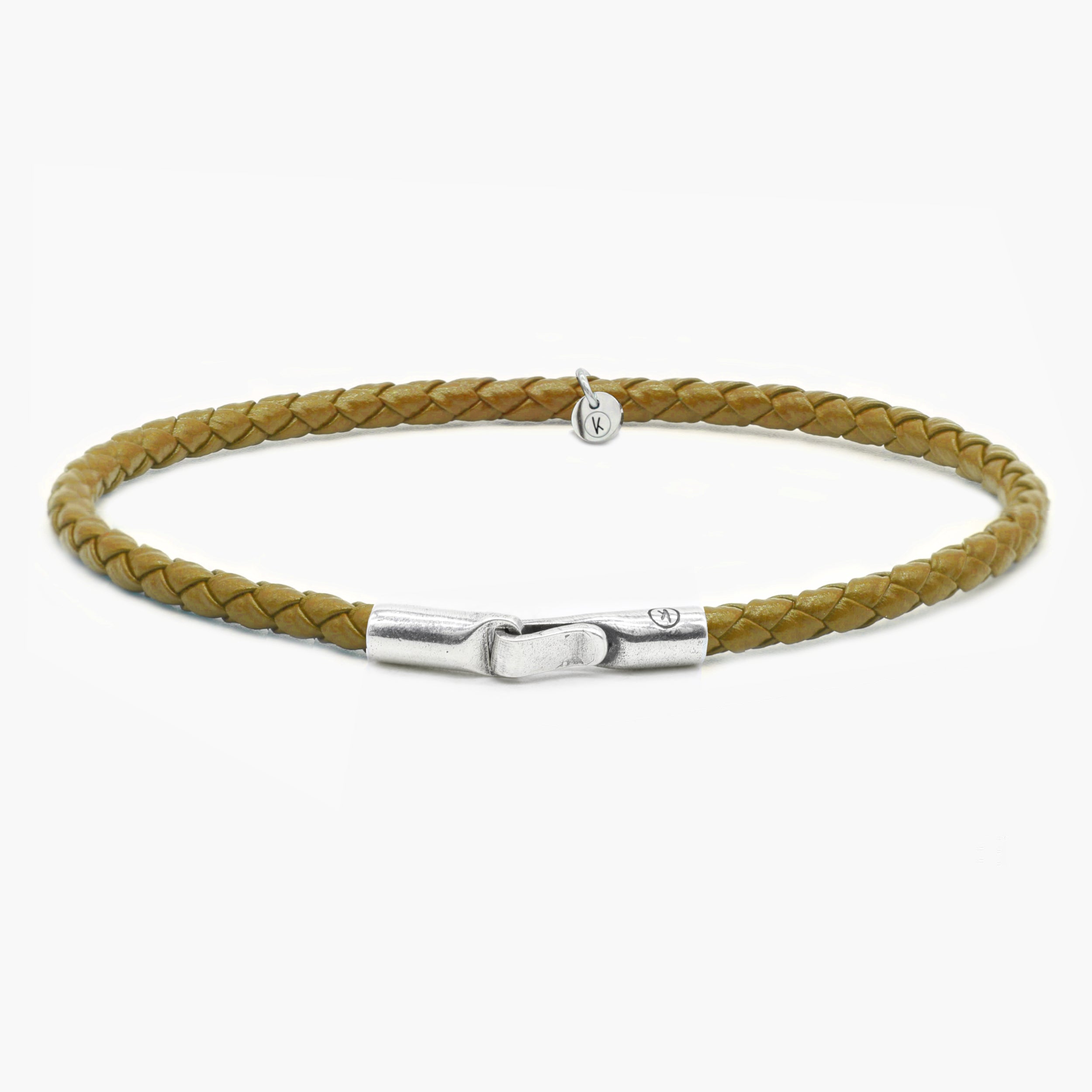 Italian Leather Bracelet With Sterling Silver Clasp (Sandy Beige)-Bracelet-Kompsós